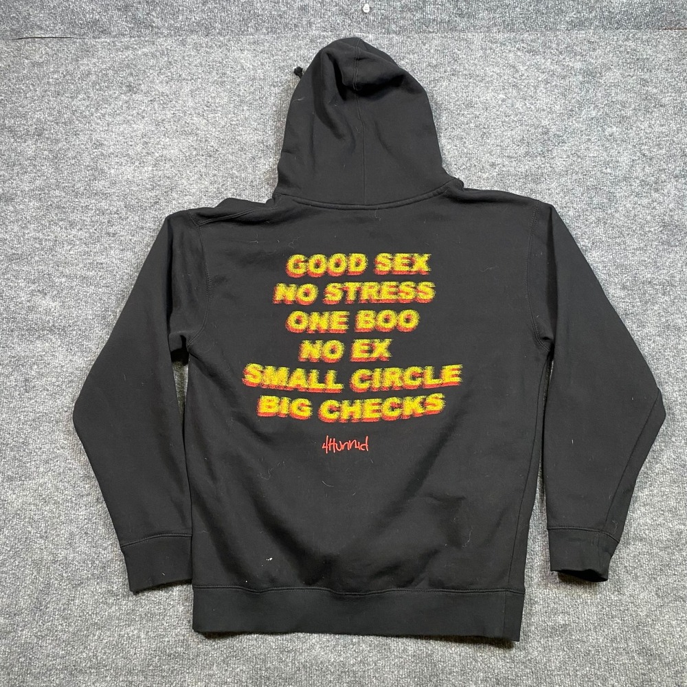 4Hunnid Mens Good Sex No Stress Graphic Hoodie Black Large YG Streetwear